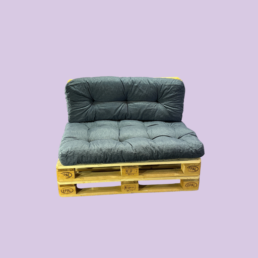 [2104] Pallet Sofa Module with Blue Cushions